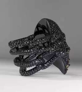 Bague de fiançailles hip-hop double bande halo de créateur, en moissanite plaqué rhodium, cadeau de mariage unique pour collection de bijoux de luxe - Product Image 2