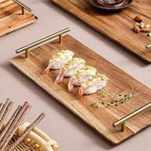 Bandeja de lujo Forgewood de acacia premium con asas de hierro industrial, superficie lisa, venta al por mayor, regalos perfectos, platos para servir, tablas sólidas - Product Image 1