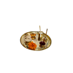 Juego de varita de incienso de latón para cocina, juego de varita de incienso con quemador redondo de Thali, cuchara de cristal con campana de Puja y Diya - Product Image 1