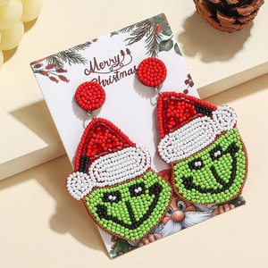 Boucles d'oreilles créatives style bohème, tendance, avec pendentifs sapin de Noël/Père Noël et flocon de neige perlés, faites à la main, légères, personnalisables, pour fêtes, artisanat - Product Image 1