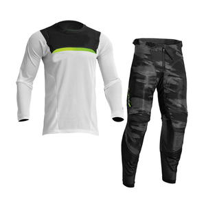 Traje de Motociclismo para Hombre, Diseño Color Block, Jersey de Manga Larga y Pantalones, Verde Lima, Negro, Blanco, Poliéster de Secado Rápido - Product Image 1