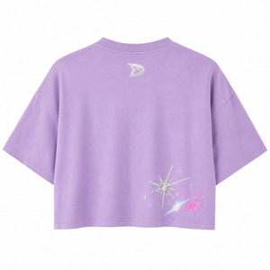 Camiseta Corta Morada Oversize para Mujer, Manga Tres Cuartos, Estampado de Estrellas, Cuello Redondo, Corte Holgado, Primavera Verano, Algodón Jersey - Product Image 2