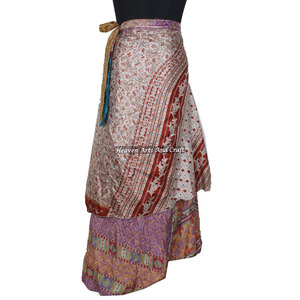 Falda Larga Envolvente de Seda India Vintage, Estilo Sari, Reversible de 2 Capas, para Playa - Product Image 5