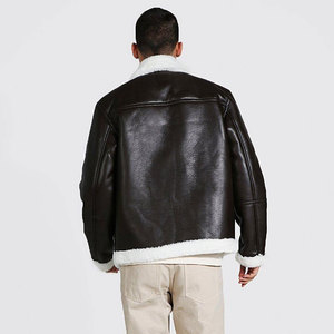 Men's Genuine Leather Eco-friendly Patchwork <b>Bomber</b> <b>Jacket</b> Stand Collar Zipper Closure Windproof Autumn Regular Fit - Product Image 2