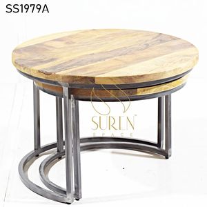 SUREN SPACE Industrial Style Solid Wood Top <b>Nesting</b> <b>Coffee</b> <b>Tables</b> <b>Set</b> SS1979 Modern Living Room Furniture Iron Frame - Product Image 1