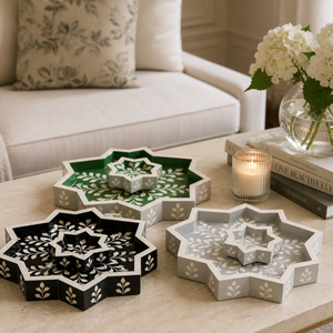 Colored Mother of Pearl Inlay Wooden Serving Tray | Handmade Ramadan Eid Decor Tray | Luxury Kitchenware Platter <b>Gift</b> Home Decor - Product Image 1