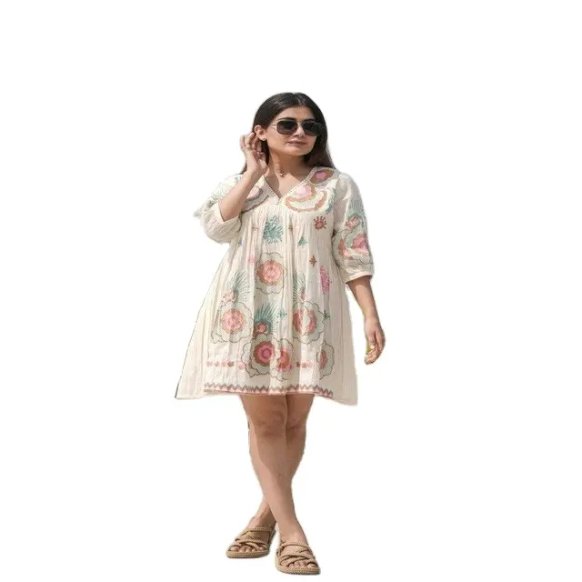 Última coleção de verão nova túnica de algodão com costura ocidental | Túnica de algodão feminina fabricada e vendida por atacado na Índia