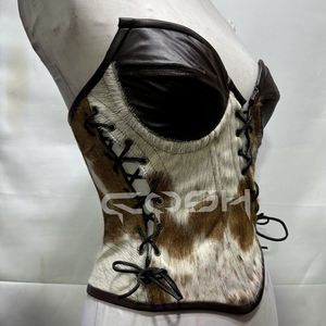 Corsé de Cuero Genuino con Pelo de Vaca, Lujoso, Estilo Western Vintage, Cincher de Cintura Marrón con Detalle de Cordones - Product Image 4