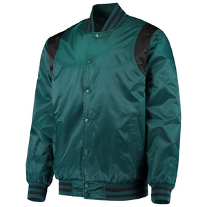 Chaqueta Varsity Verde para Hombre, Corte Regular, Cuello Camisero, Color Sólido, Poliéster, Ropa Casual de Otoño - Product Image 1