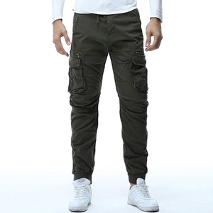 Pantalon cargo noir pour hommes, taille élastique, cordon de serrage, plusieurs poches, style décontracté, pantalon en coton, vêtements d'automne - Product Image 5