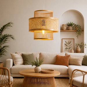 Vietnam Handcrafted Rustic Bamboo Chandeliers Modern Rattan Pendant <b>Lights</b> Indoor Hanging Lamp Cover Handmade Bamboo Lamp Shade - Product Image 1