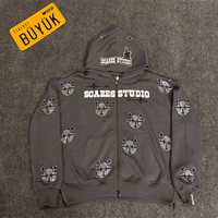 Sudadera con Capucha y Cremallera para Hombre, Diseño Personalizado con Pedrería, 100% Algodón Orgánico Transpirable, Ropa Urbana de Invierno, 500gsm, Calidad Premium, Sin Costuras