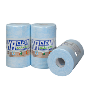 Rouleau de serviettes de cuisine jetables absorbantes 2 plis en pâte de bois vierge lavable et écologique bleu KRCLEAN pour ustensiles de cuisine et verrerie - Product Image 1