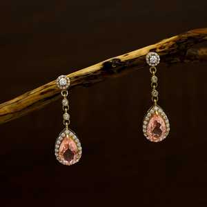 ต่างหูเงินแท้ 925 ชุบทอง 14K ประดับมอร์แกไนต์ทรงหยดน้ำ สีพีช งานแฮนด์เมด ของขวัญสุดหรูสำหรับผู้หญิง ใส่ไปงานปาร์ตี้ - Product Image 5