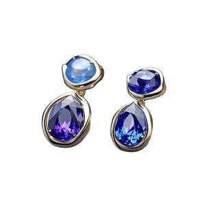 Blue Amethyst Earrings | Round & 9x12mm Pear Gemstone | 925 Sterling <b>Silver</b> 18K Gold <b>Plated</b> | 4 Inch 10g Statement Stud Earrings - Product Image 6