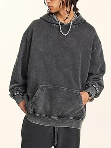 เสื้อฮู้ดดี้ผู้ชายแบบสวมหัว ผ้าฟลีซผสมโพลีเอสเตอร์และคอตตอน ย้อมสีพื้น สไตล์วินเทจ ซักแบบแอซิดวอช หนานุ่ม แห้งเร็ว ระบายอากาศได้ดี เหมาะสำหรับใส่ในฤดูหนาว สไตล์สตรีท - Product Image 3