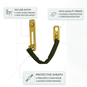 ชุดอุปกรณ์ประตูทองเหลืองแข็งแรงทนทาน สไตล์โบราณ |   ที่กั้นประตูแบบทนทาน, ตัวล็อคสำหรับเด็ก, ตะขอ และอุปกรณ์เสริมประตูบ้าน - Product Image 5