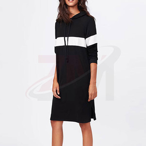 Robe tricotée à capuche pour femme, manches longues, color block, style décontracté, 100 % coton respirant, collection automne, vente en gros - Product Image 3