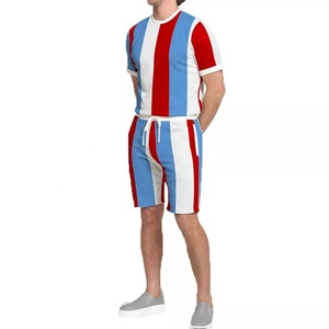 Conjunto de chándal de manga corta para hombre, Jersey holgado a rayas, conjunto corto de dos piezas para verano, venta al por mayor - Product Image 3