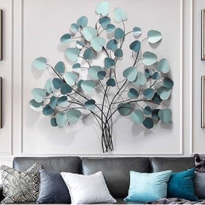 Modern Metal <b>Leaf</b> Wall Art Decor Green Tree Design for Living Room Indoor Wall Hanging - Product Image 2