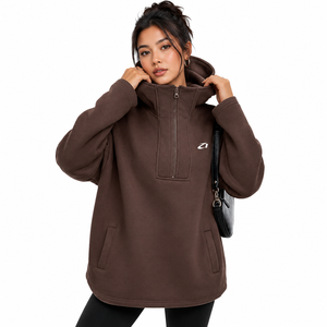 Sudadera con capucha extragrande de forro polar para mujer, color liso, manga larga, con cremallera frontal y bolsillos, diseño de otoño-invierno, marca privada, venta al por mayor - Product Image 1