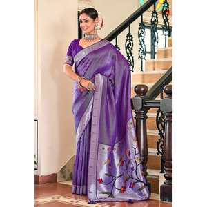 DESIGNER PAITHANI MEENAKARI WEAVING WORK <b>SAREE</b> WITH UNSTITCHED BLOUSE <b>PURPLE</b> - Product Image 1