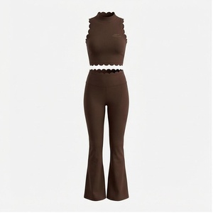 Ensemble de yoga 2 pièces North Approach, fermeture éclair intégrale sur le devant, noir uni, tissu respirant, vêtements de sport pour femmes - Product Image 1