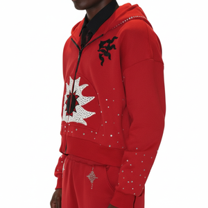 ชุดวอร์มแบบสวมใส่สบาย ทรงโอเวอร์ไซส์ ผ้าเทอร์รี่ 100% คอตตอน ตกแต่งด้วยคริสตัล ซิปหน้า  ไม่ยับง่าย เหมาะสำหรับใส่ลำลองหรือเล่นกีฬา  แบบ unisex - Product Image 3