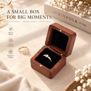 Caja de Anillo de Madera de Nogal de Lujo con Forro de Terciopelo Negro – Elegante Caja de Regalo para Joyería - Product Image 4