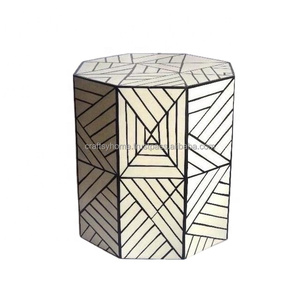 Royal Chevron bone inlay <b>table</b> Featuring a unique hexagonal shape and a subtle black <b>white</b> color a seat or a <b>side</b> for home decor - Product Image 2