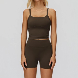 Ensemble de sport et yoga 2 pièces pour femme, personnalisé, en tissu élastique à carreaux, avec Spandex/Nylon, respirant et à séchage rapide, vente en gros - Product Image 3