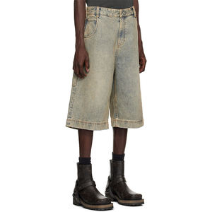 Shorts en jean tissé pour homme DENIM, taille haute, coupe droite, respirant, style streetwear personnalisé, effet vieilli, vintage, ample, idéal pour l'été - Product Image 2