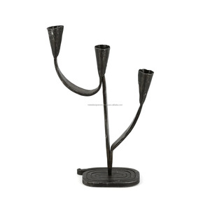 Set of 2 Wrought Iron <b>Black</b> Hand Forged Candle <b>Holders</b> 3 Arms Brutalist <b>Candlestick</b> for Home and Garden Decoration - Product Image 4