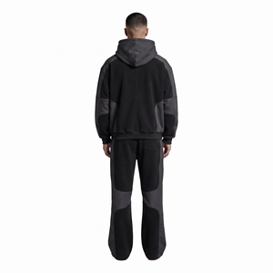 Mens <b>Black</b> Color Block Tracksuit Set <b>Zip</b> Up <b>Hoodie</b> Jogger Pants Custom Streetwear Sportswear Matching Outfit - Product Image 2