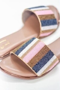 Sandales d'été modernes à enfiler, très tendance, personnalisées pour femme, avec perles œil porte-bonheur faites à la main, couleur et matériau personnalisables - Product Image 2