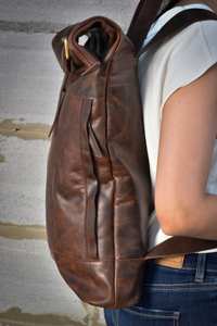 Sac à dos minimaliste en cuir marron à fermeture enroulable, sac à dos en cuir de vache véritable, sac de bureau pour homme pour les trajets quotidiens LTBP-0034 - Product Image 2