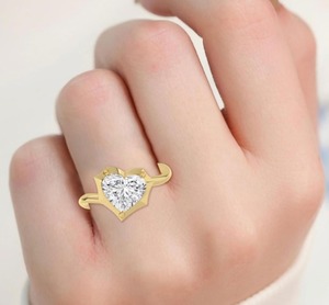 Bague de fiançailles en diamant de laboratoire en forme de cœur 2,50 CTW, or rose massif 14 carats, monture solitaire en forme de cœur, SJR61436HT-2.50CT - Product Image 5