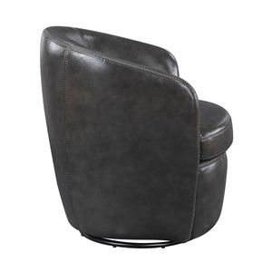 Fauteuil pivotant de luxe 1 pièce avec dossier en forme de baril, en bois massif et revêtement en cuir pleine fleur gris, pour salon - Product Image 6