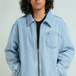 Men <b>Light</b> Blue Denim <b>Jacket</b> Casual Turn-down Collar Washed Cotton Loose Fit Spring Outerwear - Product Image 4