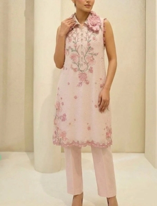 Ensemble ethnique indien pakistanais pour femme, style Anarkali, blanc et bleu imprimé, coupe ample, avec dupatta, Shalwar Kameez - Product Image 2