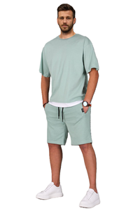 Conjunto Casual de Verano para Hombre, 2 Piezas, Pantalones Cortos con Cintura Elástica y Camiseta, 100% Algodón, Transpirable, de Secado Rápido, Alta Calidad, Servicio OEM - Product Image 2