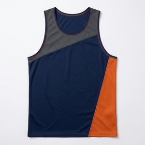 Wholesale Men Color Blocked Sleeveless Tank <b>Top</b> O-Neck Sporty Knitted Quick Dry Polyester Training Wear - Product Image 4