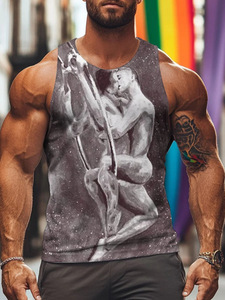 Débardeur en coton pour homme, imprimé graphique, coupe musclée, col rond, respirant, vêtements de sport décontractés - Product Image 3