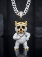 Pendentif Tête d'Ours 3D Givré RCK Global en Moissanite VVS, Argent S925 Plaqué Or, Bijou de Luxe Hip-hop pour Usage Quotidien