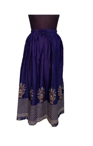 Cotton Gold Print Crinkle Embroidered Vintage Boho Gypsy Retro Women's Ankle-Length Natural Eco-Friendly Breathable <b>Skirt</b> - Product Image 3