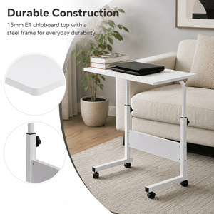 Rolling <b>Laptop</b> <b>Table</b> with Height <b>Adjustable</b> Wheels Removable Baffle Panel White Large 31.5 X 15.75 in MDF Home Office Desk - Product Image 3