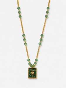 Collier personnalisé plaqué rhodium avec pendentif en émail bleu roi « Maman » et chaîne maille forçat ornée de CZ en forme de cœur et d'étoile – Bijou cadeau pour la fête des Mères - Product Image 1