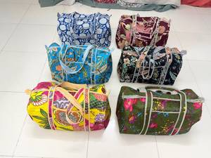 Hand Block Printed Quilted Duffel <b>Bag</b> Large Weekender Travel Gym <b>Overnight</b> Carry with Zipper Closure and Shoulder Handles - Product Image 4