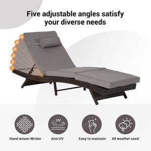 Ensemble de 2 chaises longues inclinables en osier pour jardin extérieur, 150 degrés, plage, piscine, bain de soleil pour longues chaises longues inclinables - Product Image 6