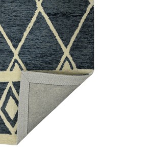 Alfombra de Lana Tejida a Mano con Diseño de Diamantes en Color Marfil Marino, Base de Algodón de Pelo Corto, Bordes Estampados, Decoración para Sala de Estar - Product Image 6